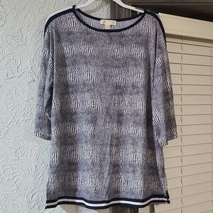 MICHAEL KORS Women's Navy /  White Print Long Sleeve Dress Stretch Size 1X